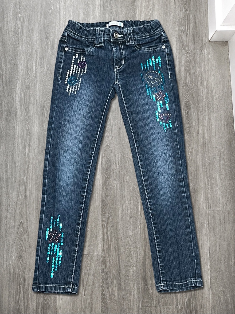 Piper Girls Embellished Skinny Jeans Size 7 Rhinestone Sequins